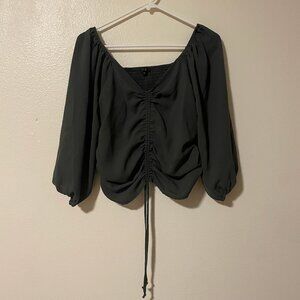 long sleeve ruched tie front front blouse